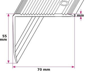 70x55 mm. Vinkelprofil - sidehul 
