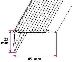 45x23 mm. vinkelprofil med riller - midthullet 