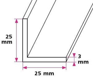 25 x 25 x 3 mm vinkelprofil - u/huller 