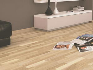 Trægulv - Ask 3-stav Lamelparket, Standard, Hvid matlak