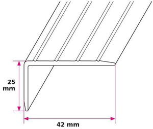 42x25 mm. vinkelskinne - midthullet