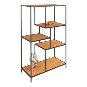 Vita Reol med sort ramme og hylder i egetræslook 