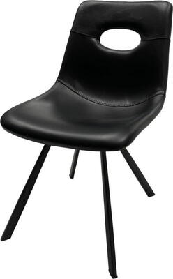 Nor - Stol sort læder - sort metal-stel uden armlæn 