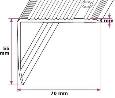 70x55 mm. Vinkelprofil - sidehul 