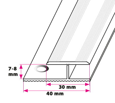 7-8 mm. dilatationsskinne - sidehullet
