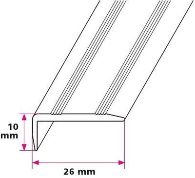 26x10 mm. vinkelskinne - midthullet 