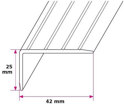 42x25 mm. vinkelskinne - midthullet 