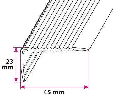 45x23 mm. vinkelprofil med riller - midthullet 
