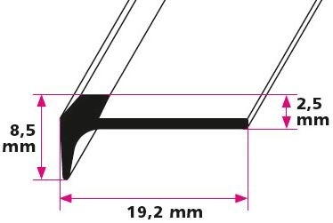 Trappeforkant til 2,5 mm. linoleum, lille - midthullet 