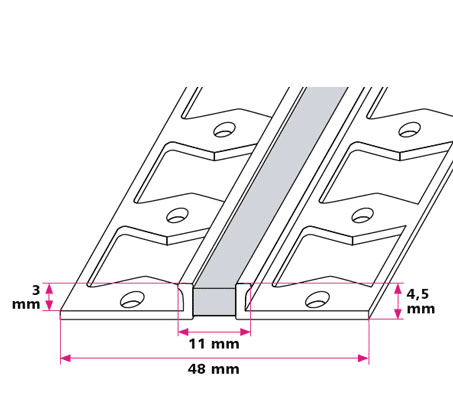 Dilatationsprofil, lille til 3 mm. - midthullet