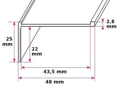 Trappeforkant til 43 mm. indlæg, ret vinkel - midthullet 
