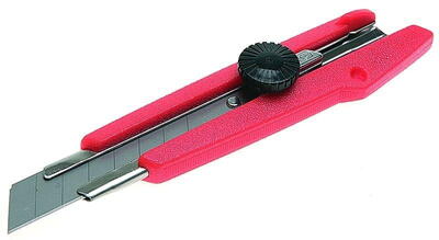 Rød plast kniv med forskydeligt blad -