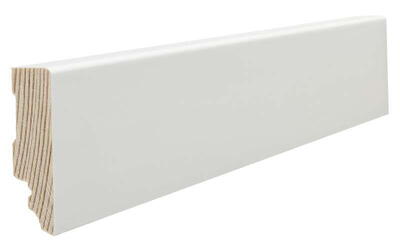 Hvidt fodpanel til parketgulv, 16 x 58 mm. 