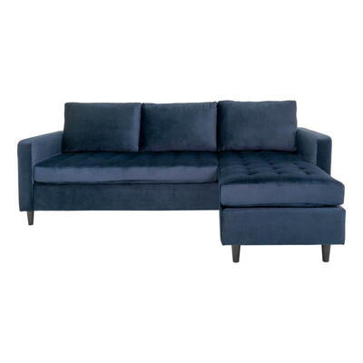 Firenze Sofa, Mørkeblå velour med sorte ben 