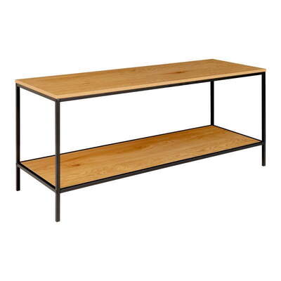 Vita TV-Bænk med sort ramme og egetræslook hylder 