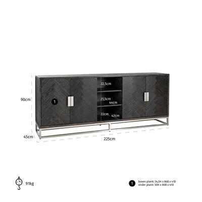 Skænk Blackbone Sølv, 4-Døre