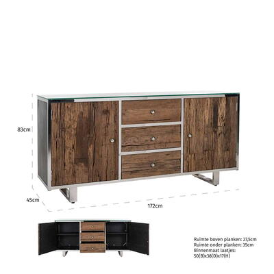 Skænk Kensington, 2-døre 3-skuffer inkl. glas