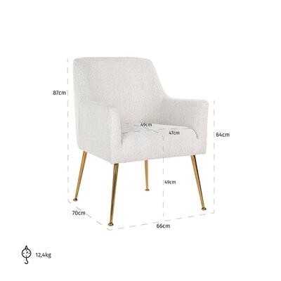 Stol Harper hvid bouclé, børstet guld