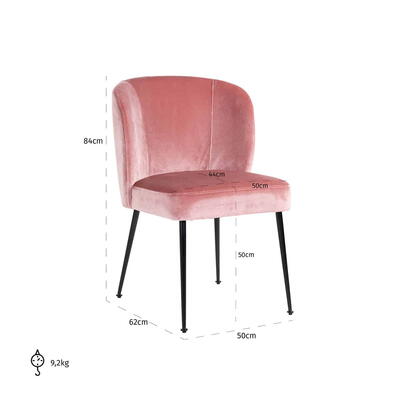 Stol Fallon rød fløjl, sort