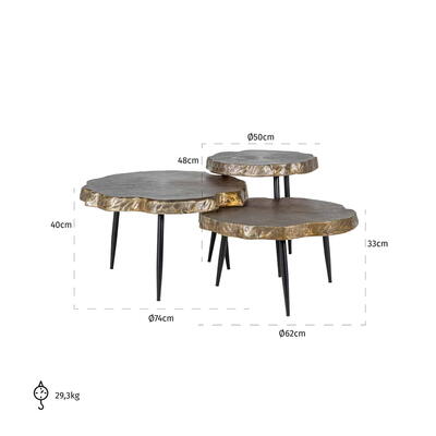 Kaffebord bulok, sæt af 3 stk.