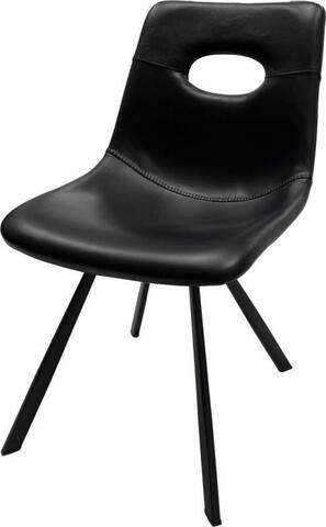 Nor - Stol sort læder - sort metal-stel uden armlæn 