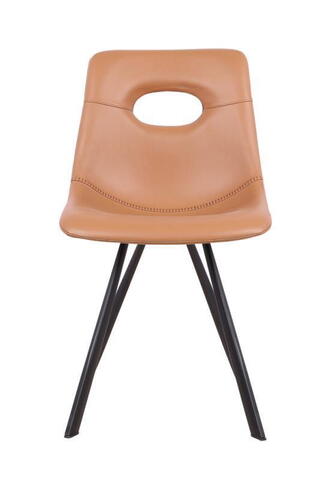 Nor - Stol cognac læder - sort metal-stel uden armlæn 