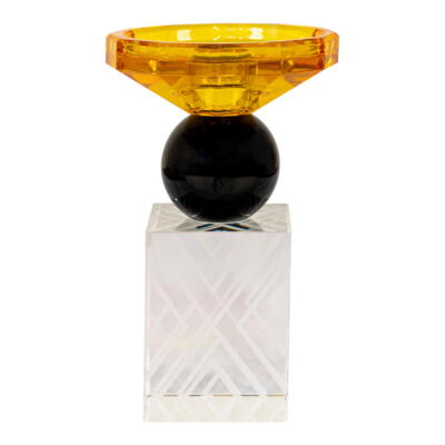 Lysestage i sort/rav/klart glas