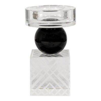 Lysestage i sort/klar glas