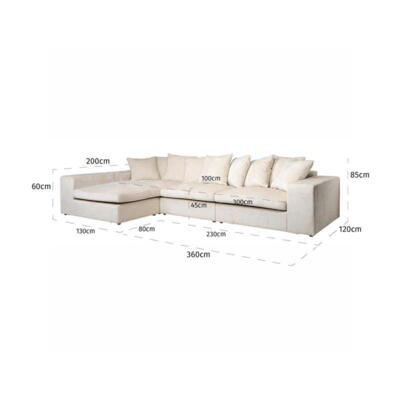 Sofa Alcazar 3 seater + lounge left/right white chenille -